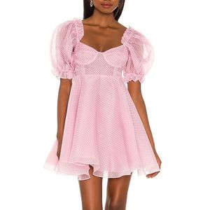 Selkie NWT Pink Gingham Puff Sleeve Babydoll Dress